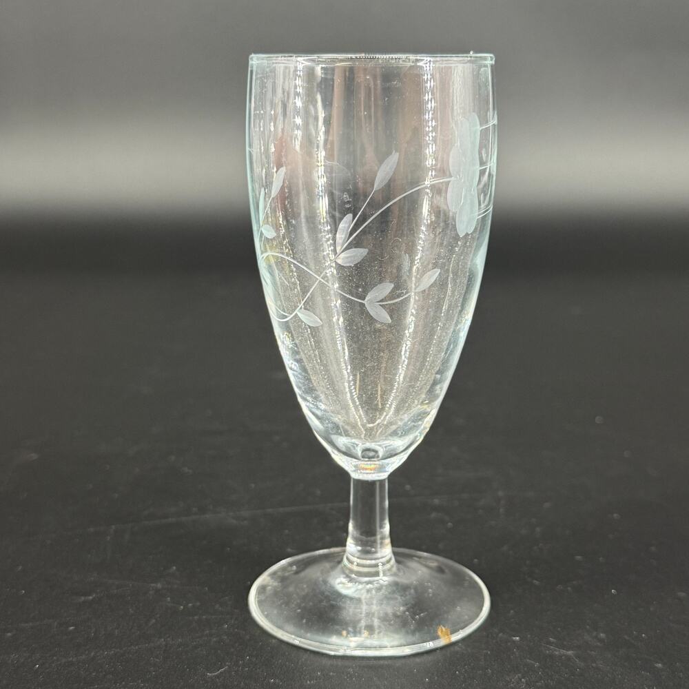 Vintage Crystal Floral Etched Footed Glass Stemmed